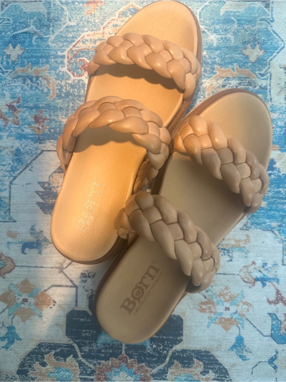 Borne “Freesia” Braided Double-Strap Slide Sandals - Tan